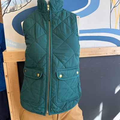 J.Crew - Women's Quilted Vest: Green -women-XXS