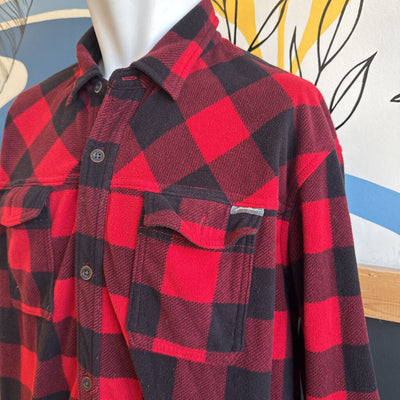 Eddie Bauer- Men's Fleece Button Down Shirt - MSRP $108 : Red Plaid -men-XL