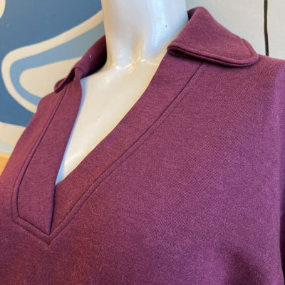 tentree - Women's Collared V-Neck Pullover Sweater - MSRP comp $88: Maroon-women-XS