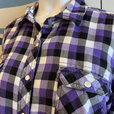 BC Clothing - Women's Fleece-Lined Flannel Shirt: Violet/Purple/Black/White-women-LG