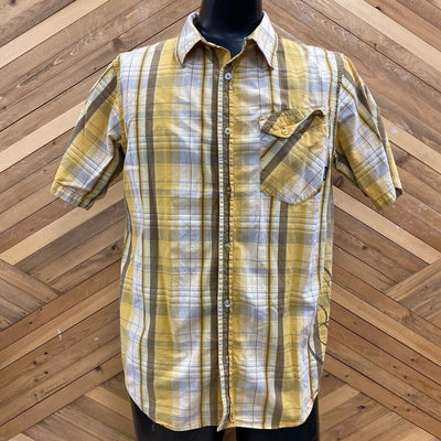 Prana - Men's S/S Button-Up Shirt - MSRP $96: Yellow/Brown-men-