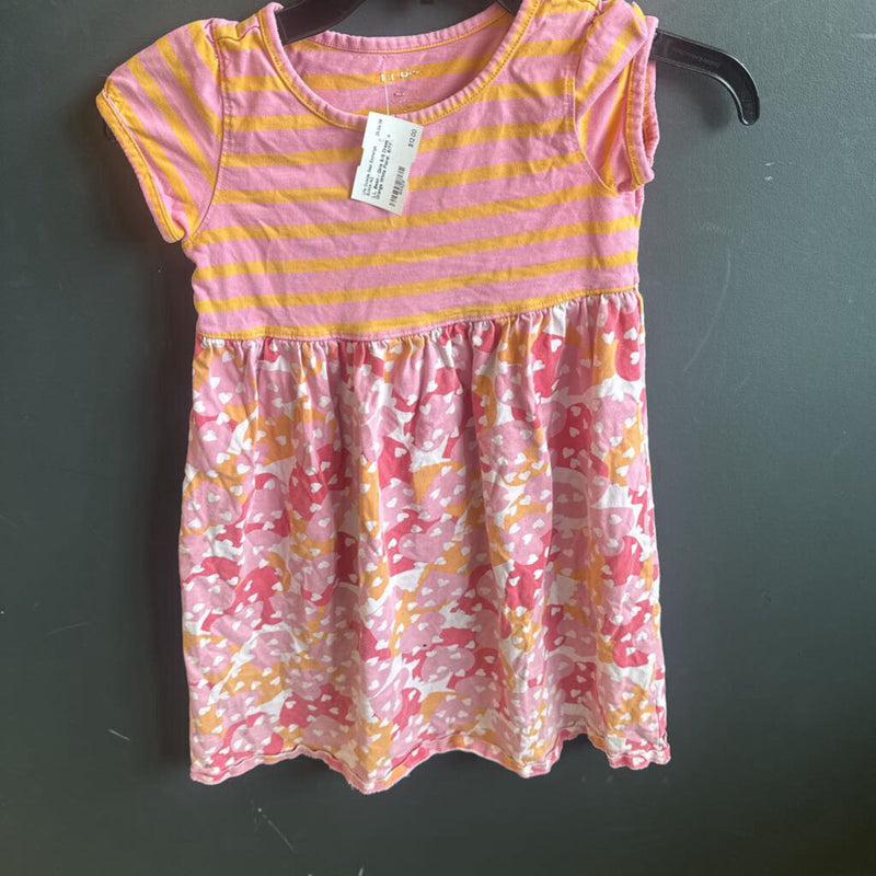 L.L. Bean - Girls S/S Dress: Orange White Floral -children-6/7Y