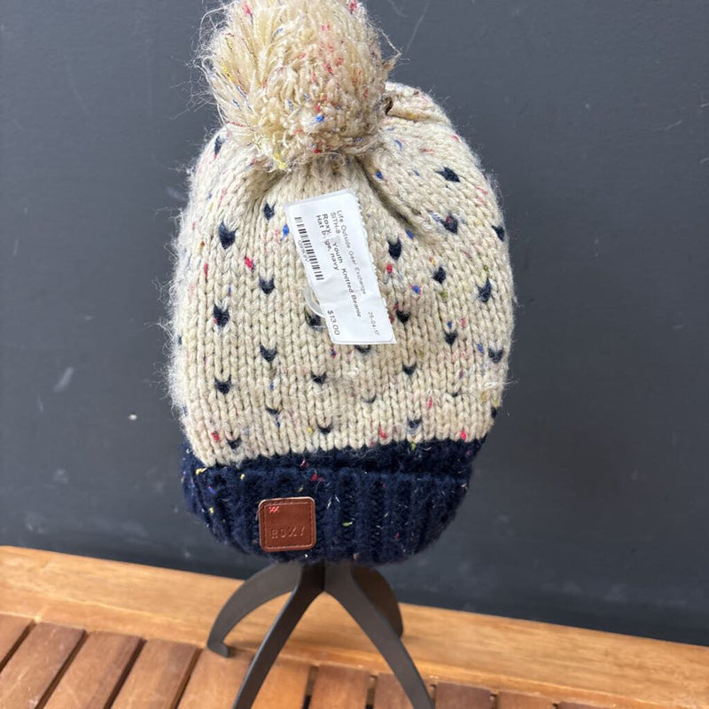 Roxy - Youth Knitted Beanie Hat: beige, navy-children-