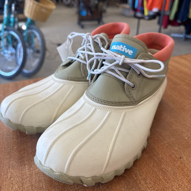 Native - Jimmy Rain Shoes - MSRP $130: Cream/Coral -unisex-10 (w) 8(m)
