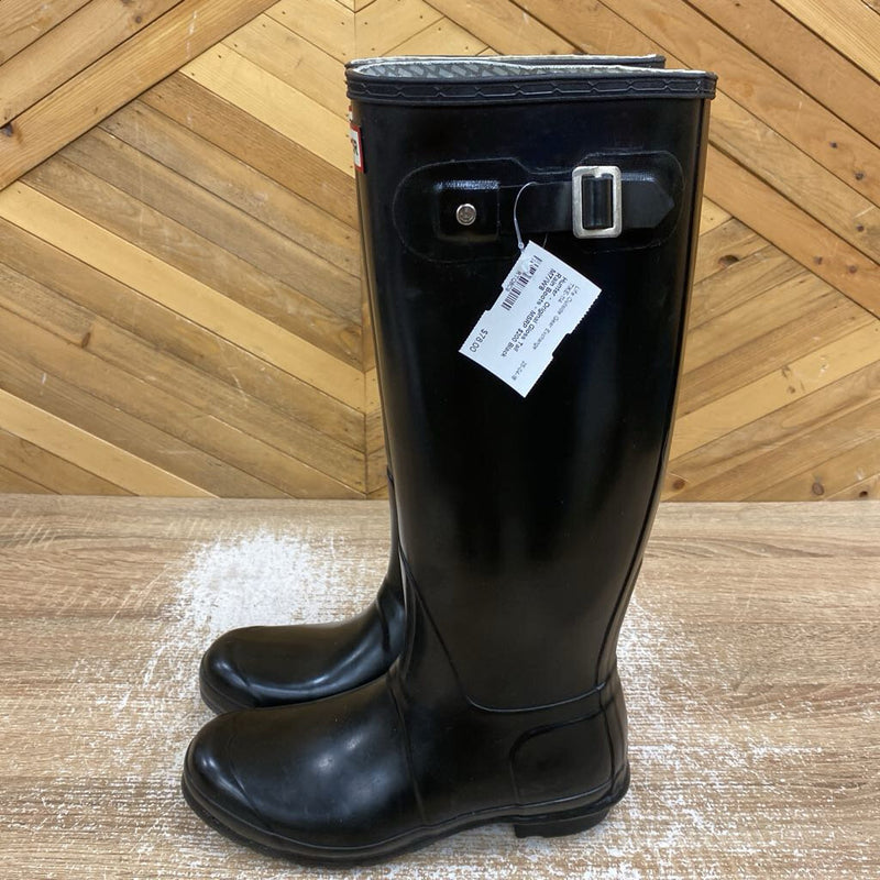 Hunter - Original Gloss Tall Rain Boots - MSRP $200: Black-women-M7/W8