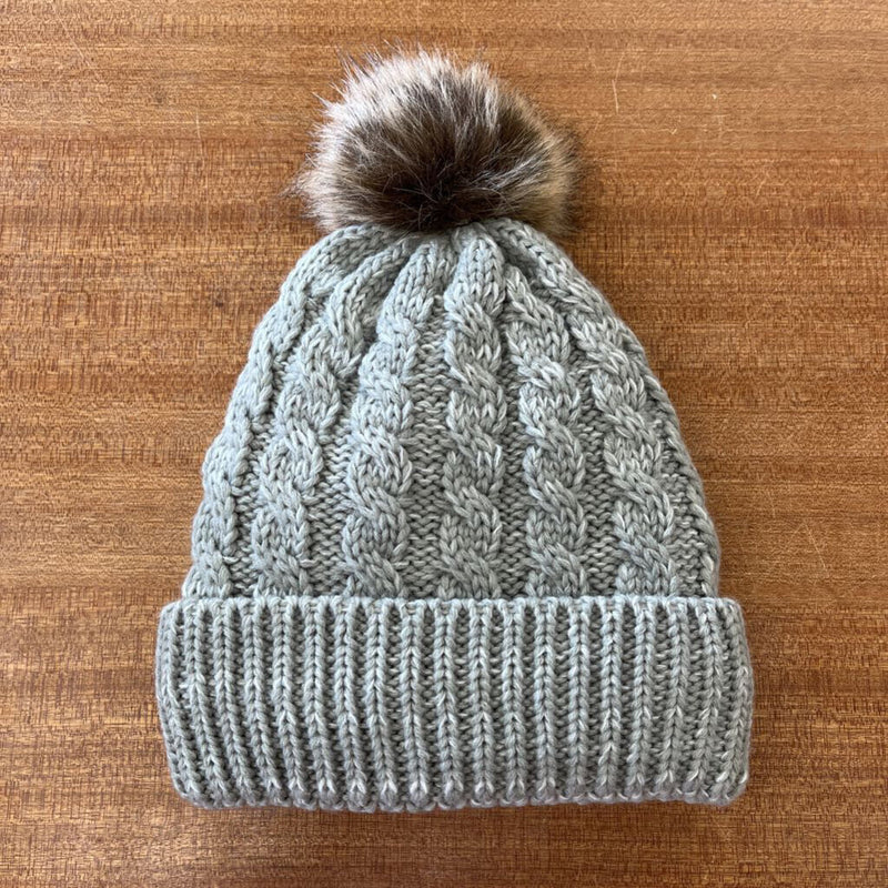 Shearling-Lined Pom Pom Toque: Grey-unisex-