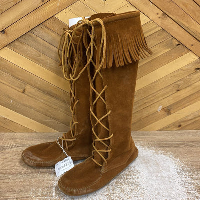 MinneTonka - Women's Front Lace Knee High Boot- MSRP $170: Brown-women-9