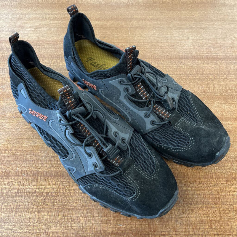 Mesh Slip-On Shoes with Drawcord Laces: Black -women-W9.5