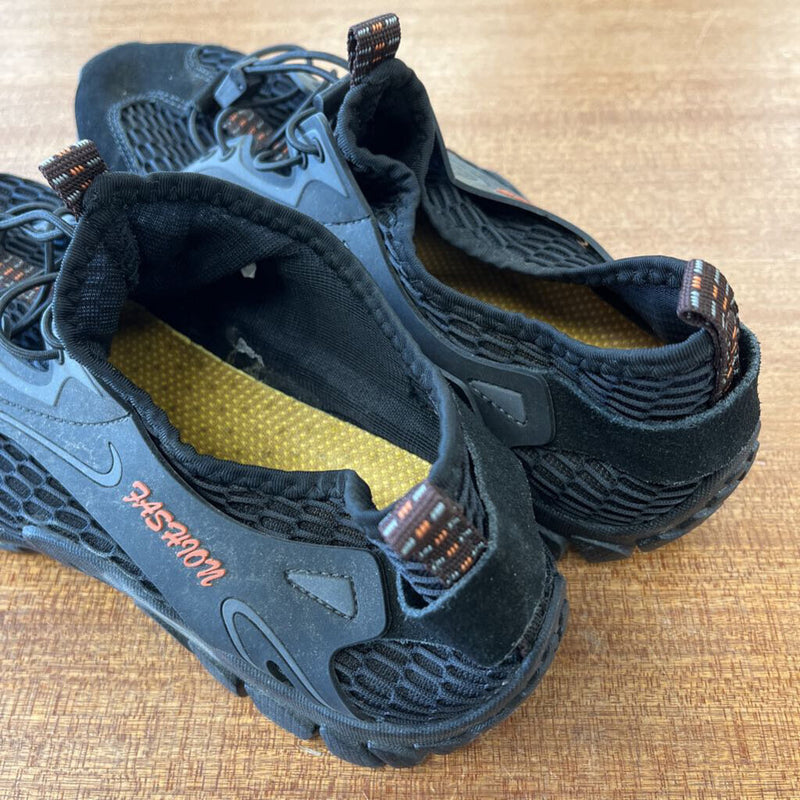 Mesh Slip-On Shoes with Drawcord Laces: Black -women-W9.5