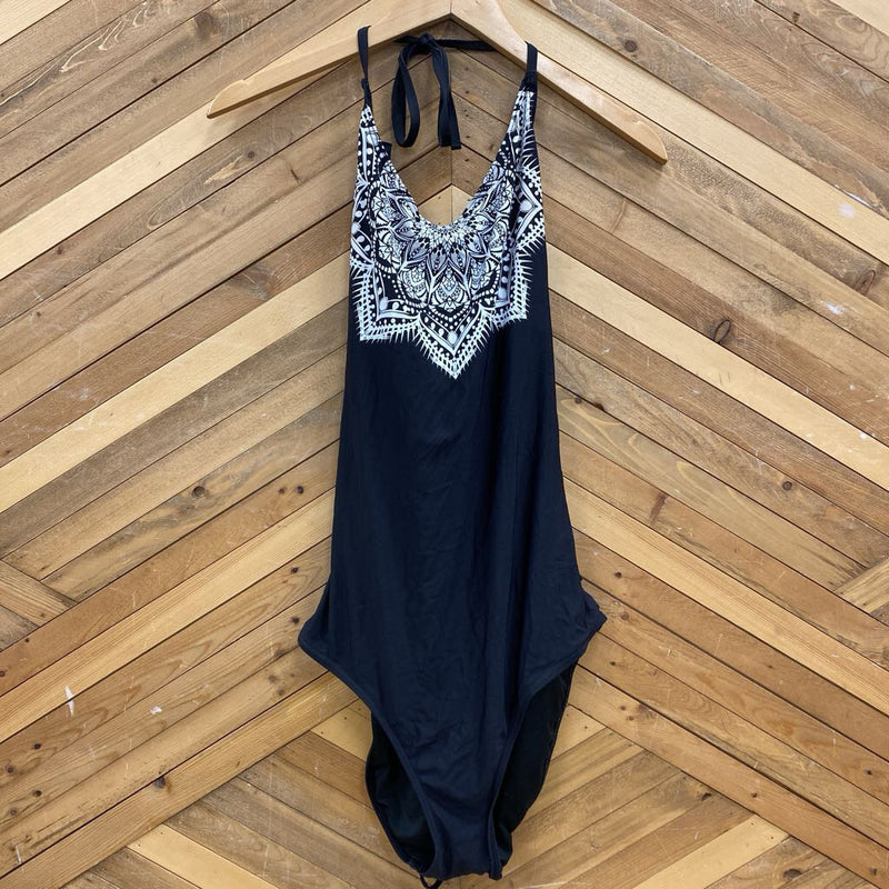 Aqua Rose- Black One-Piece Bathing Suit: black-women-XL