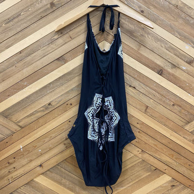 Aqua Rose- Black One-Piece Bathing Suit: black-women-XL