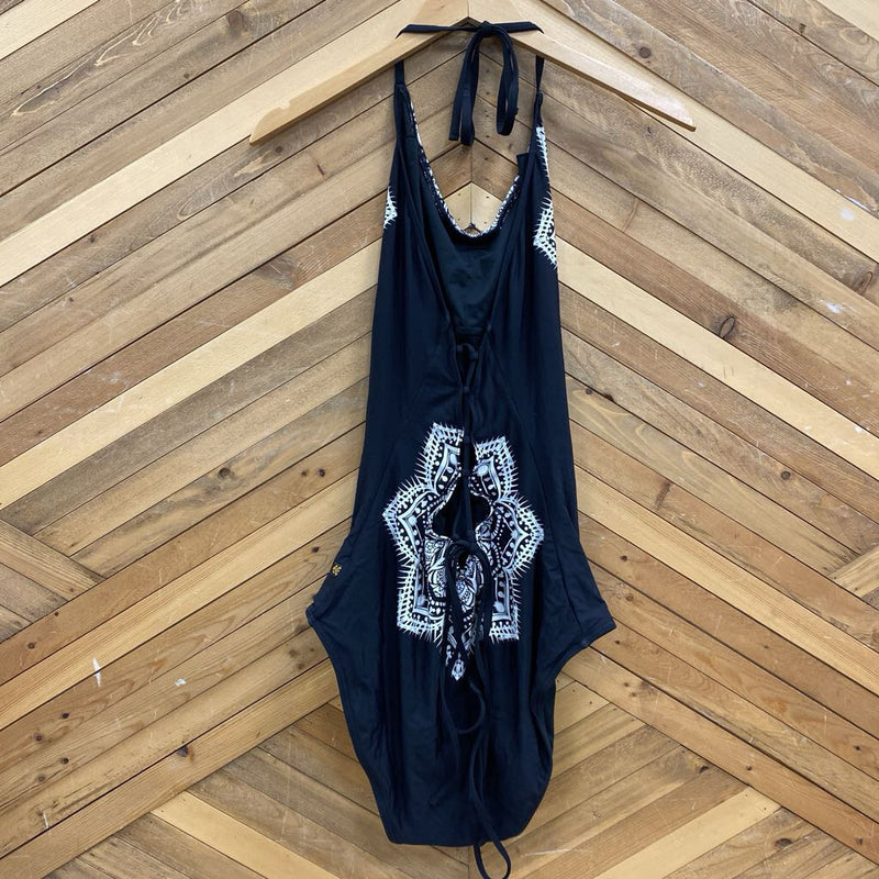 Aqua Rose- Black One-Piece Bathing Suit: black-women-XL