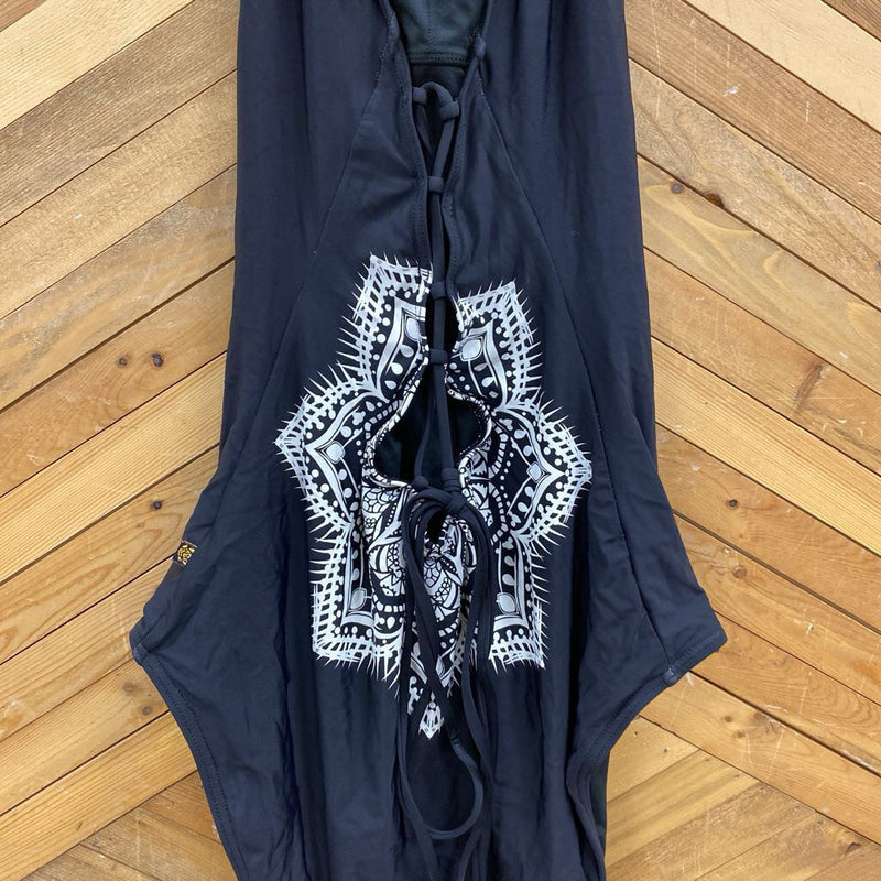 Aqua Rose- Black One-Piece Bathing Suit: black-women-XL