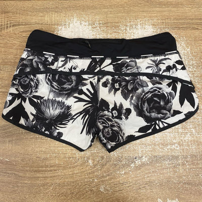 Lululemon -Women's Athletic Shorts: black, white, floral-women-8