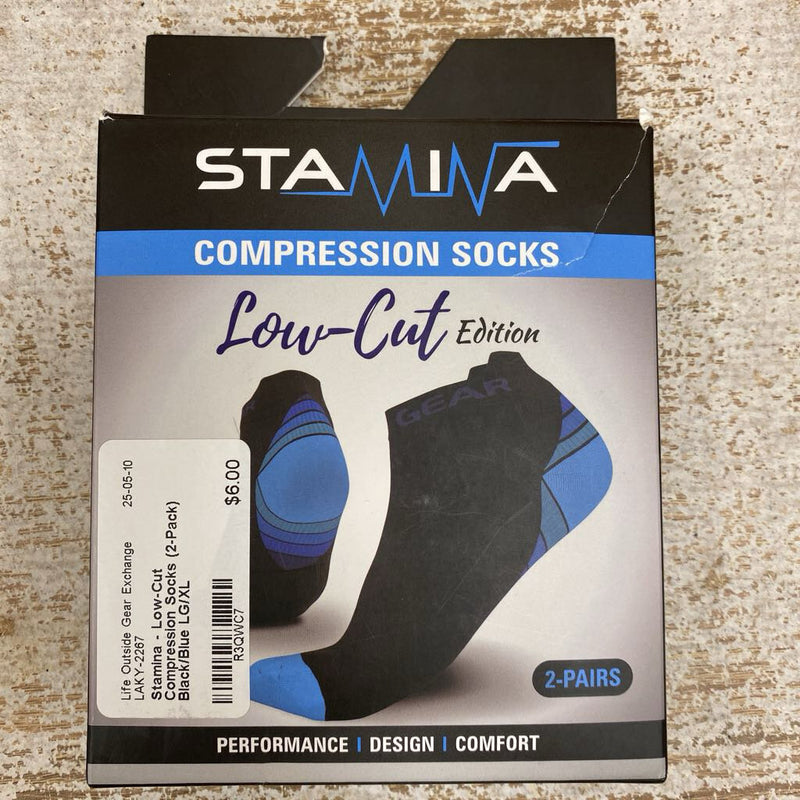 Stamina - Low-Cut Compression Socks (2-Pack): Black/Blue-unisex-LG/XL
