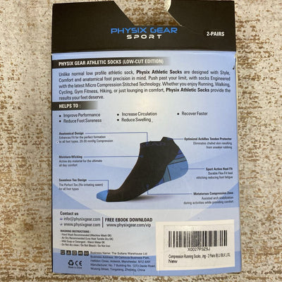 Stamina - Low-Cut Compression Socks (2-Pack): Black/Blue-unisex-LG/XL