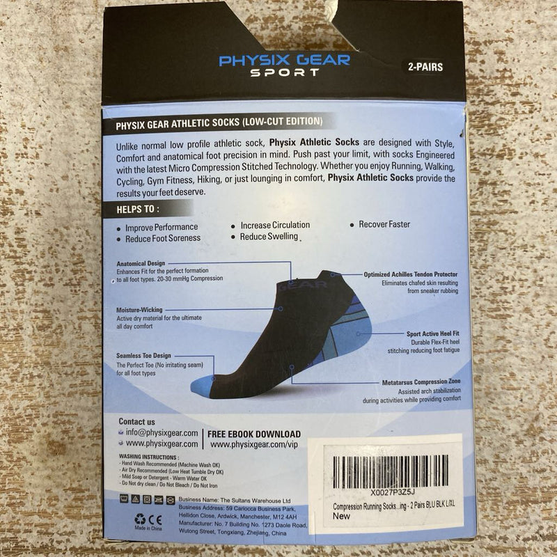 Stamina - Low-Cut Compression Socks (2-Pack): Black/Blue-unisex-LG/XL