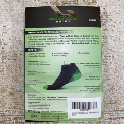 Stamina - Low-Cut Compression Socks (2-Pack): Black/Green-unisex-LG/XL