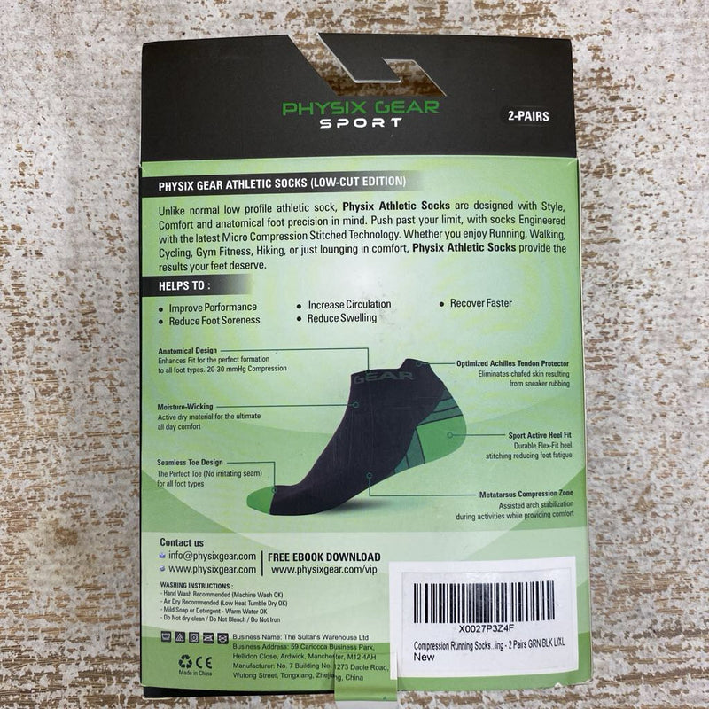 Stamina - Low-Cut Compression Socks (2-Pack): Black/Green-unisex-LG/XL