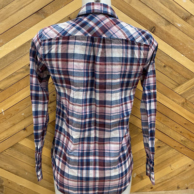 Eddie Bauer - Women's Plaid Button-Up Shirt - MSRP comp $95: Purple/Navy-women-XS