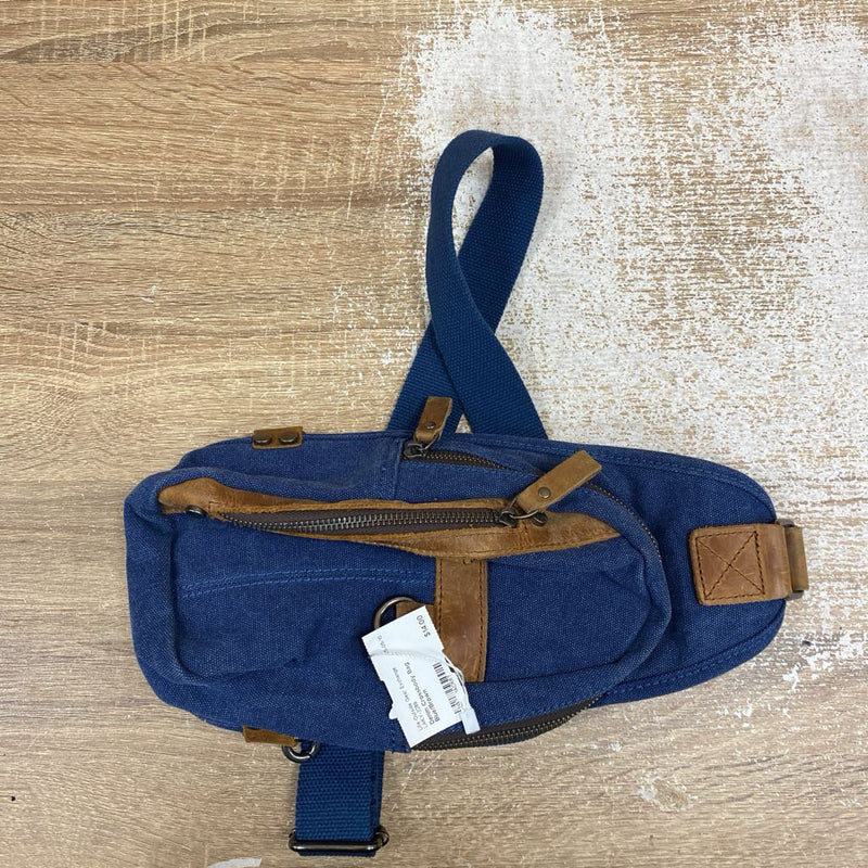 Denim Crossbody Bag: Blue/Brown--