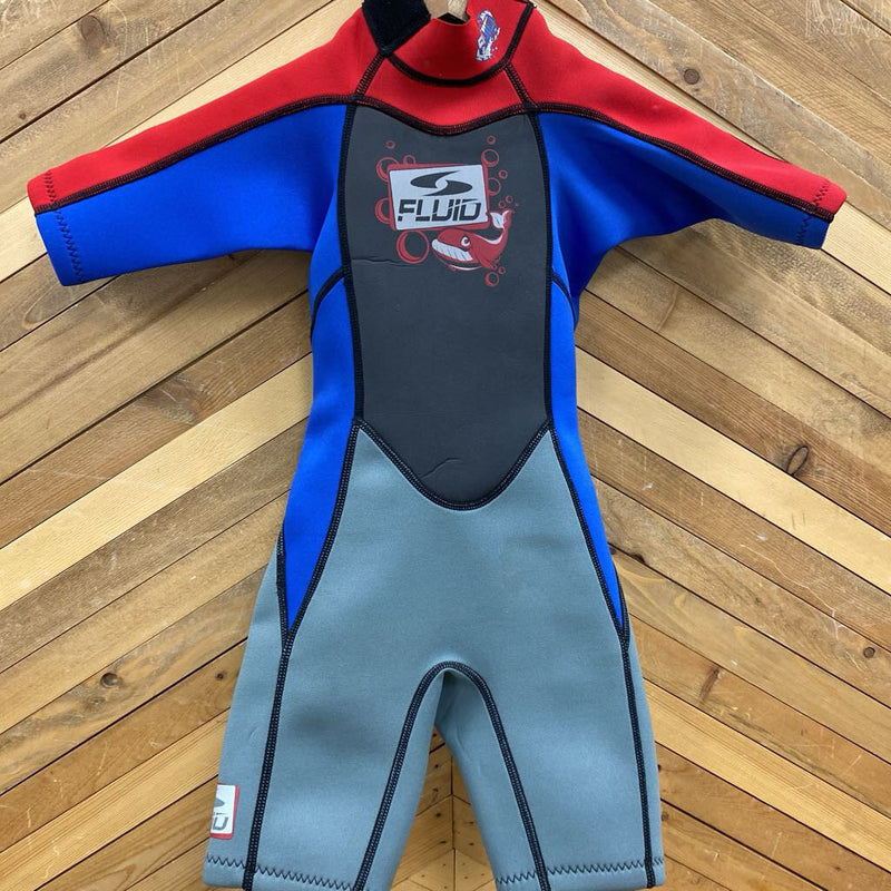 Fluid - Kids Shorty Wetsuit: Red/Blue/Grey-children-4T