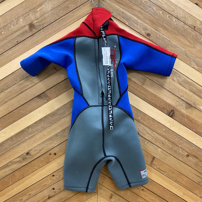 Fluid - Kids Shorty Wetsuit: Red/Blue/Grey-children-4T