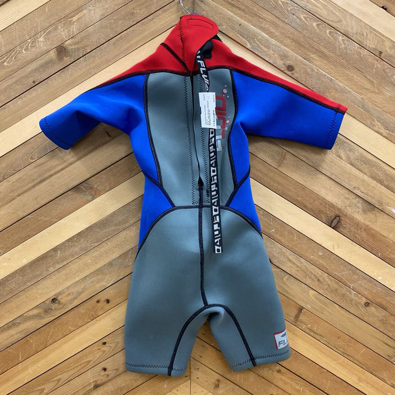 Fluid - Kids Shorty Wetsuit: Red/Blue/Grey-children-4T