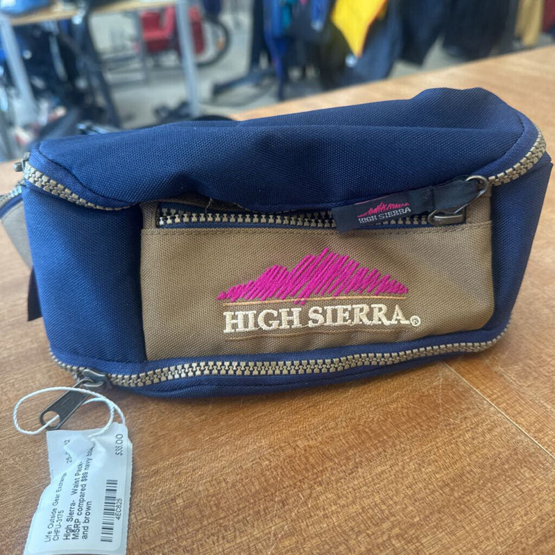 High Sierra- Waist Pack- MSRP compared $89: navy blue and brown-unisex-