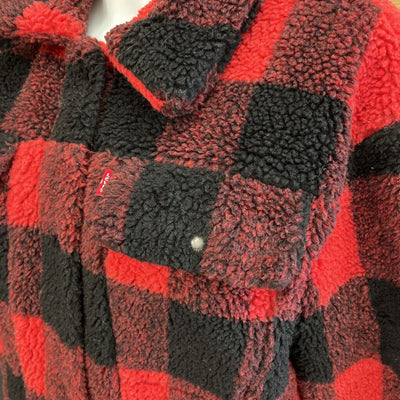 Levis - Women's Heave Fleece Flannel Jacket - MSRP $180: Red/Black-unisex-MD