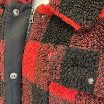 Levis - Women's Heave Fleece Flannel Jacket - MSRP $180: Red/Black-unisex-MD