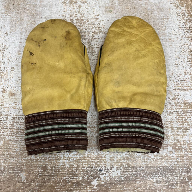 Fleece-Lined Leather Mitts - MSRP $64: Yellow / Brown / Green-unisex-