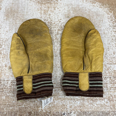 Fleece-Lined Leather Mitts - MSRP $64: Yellow / Brown / Green-unisex-