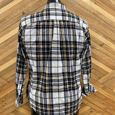 Eddie Bauer - Men's Flannel Plaid L/S Button Down - MSRP $108: Brown / White / Navy / Yellow-men-MD