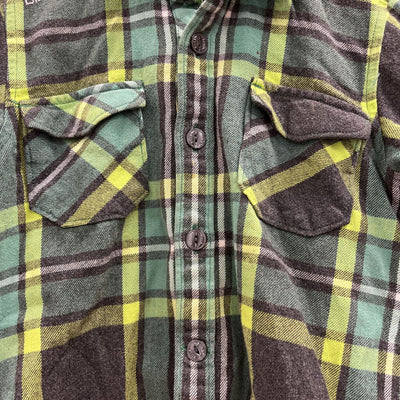 Billabong - Kids' Plaid Flannel Long Sleeves Button-Down Shirt - MSRP comp $50: Green/Black-children-4