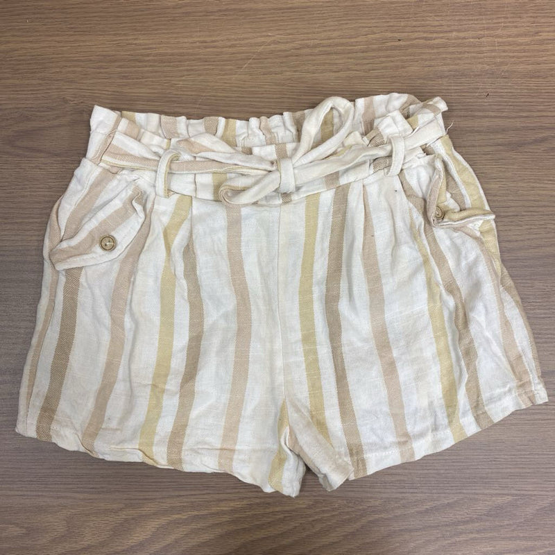 1st Kiss - Girls Striped Cotton Shorts: Beige-girls-10Y