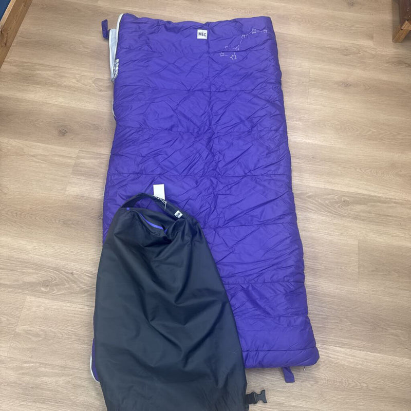MEC - Little Dipper +5˚C Synthetic Sleeping Bag - MSRP $95: Purple-children-