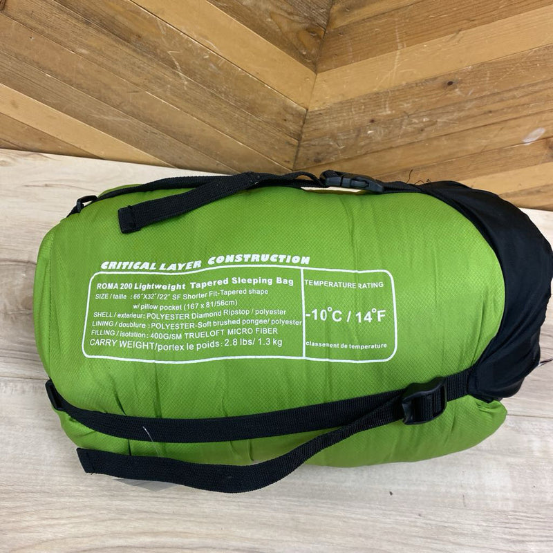Hotcore - Roma 200 Lightweight SF Tapered Sleeping Bag- MSRP $120 : black, green-unisex-tapered