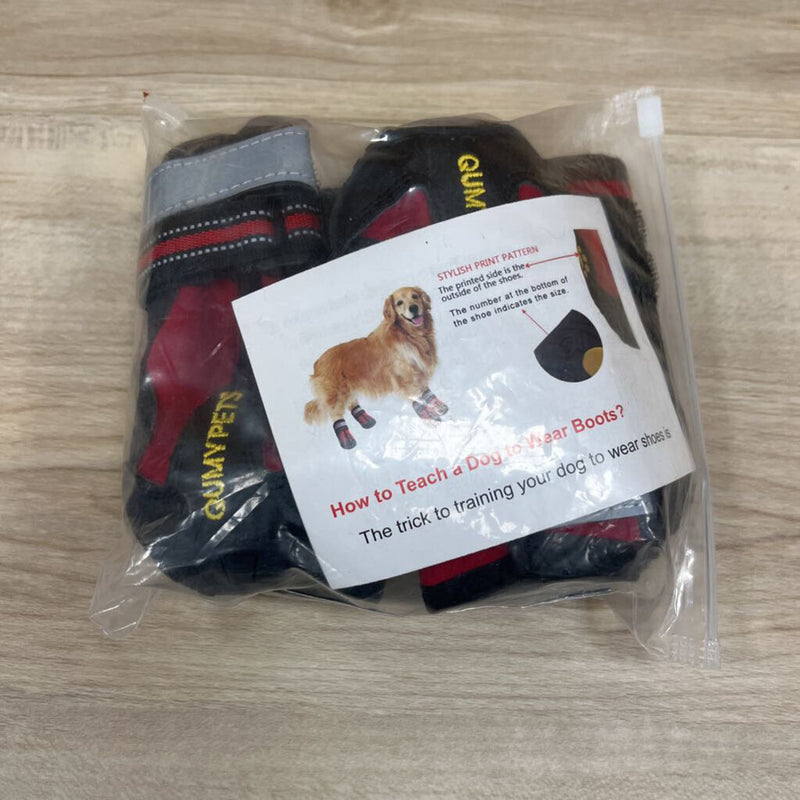 QUMYPETS - Set of 4 Double-Velcro Reflective Dog Boots: Black/Red--4
