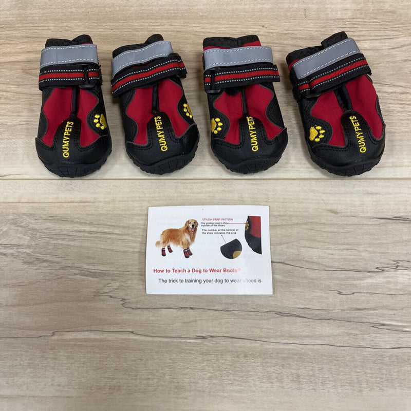 QUMYPETS - Set of 4 Double-Velcro Reflective Dog Boots: Black/Red--4