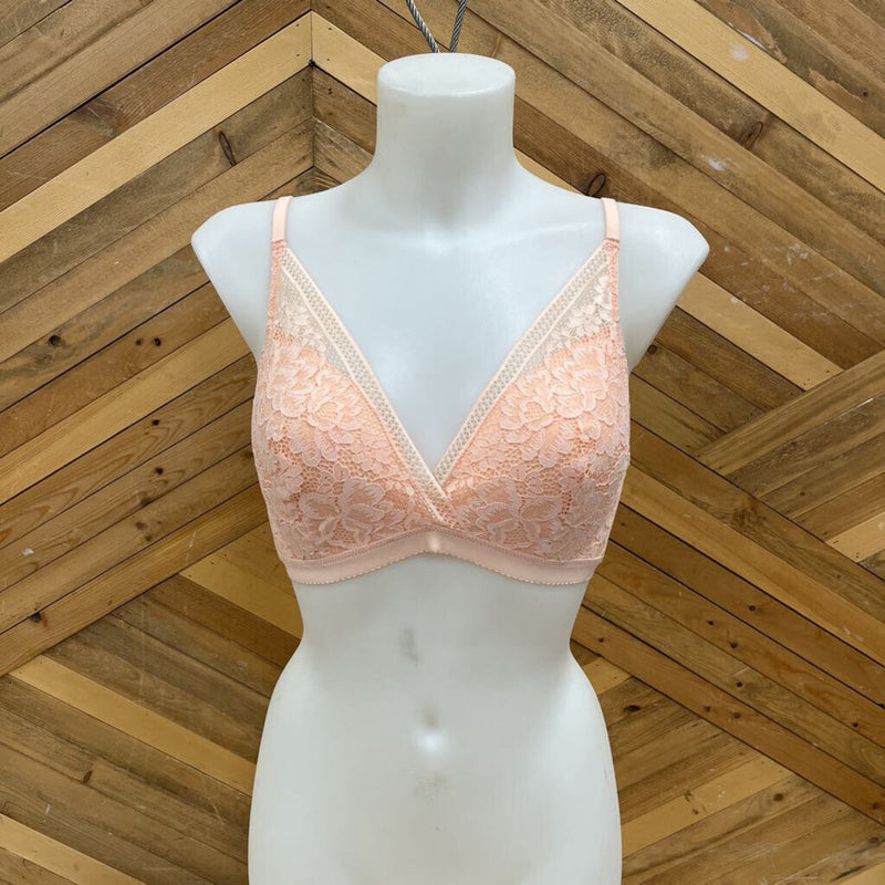 Deep V Lace Bralette: Honey Peach-women-large