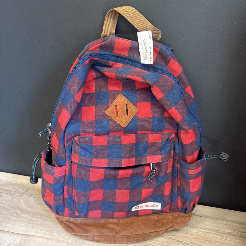 Outbound - Every Day Red and Blue Plaid Backpack: red, blue-unisex-