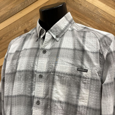 Eddie Bauer - Men's Classic Fit L/S Button-Down Shirt - MSRP $100: Grey/White-men-LG