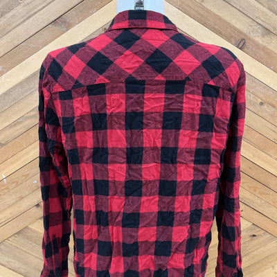 SWS - Women's Boyfriend-Fit Flannel Button-Down Shirt: Red/Black-women-LG