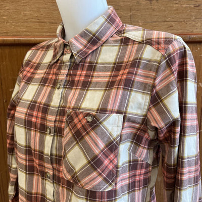 Outdoor Research - Women's Ravenna Flannel Button-Down Shirt - MSRP $114: Brown/Pink-women-MD