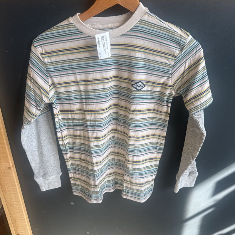 Billabong- Youth Striped Long Sleeve Shirt: striped beige with grey-children-10Y