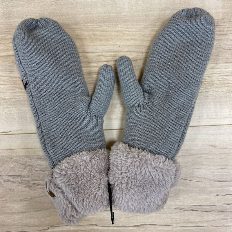 BK- Adult Grey Mitten with Red Maple Leaf Design: grey-unisex-adult
