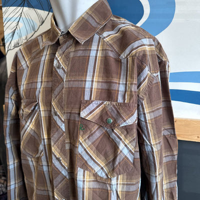 Roots - Men's Classic Western Fit Snap-Button L/S Shirt - MSRP comp $88: Brown-men-2XL