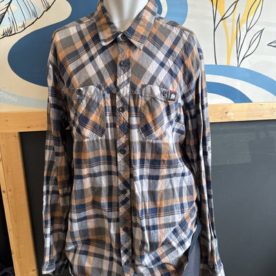 Metal Mulisha - Men's Flannel Button-Down L/S Shirt - MSRP $90: Blue/Brown/Grey-men-2XL