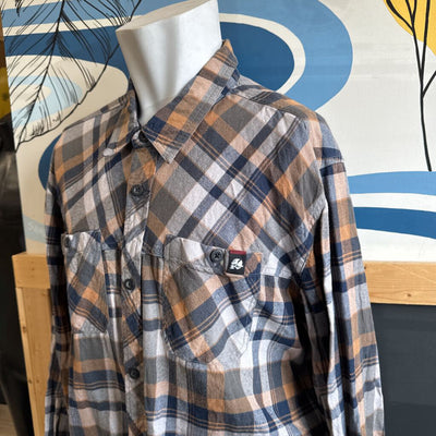 Metal Mulisha - Men's Flannel Button-Down L/S Shirt - MSRP $90: Blue/Brown/Grey-men-2XL